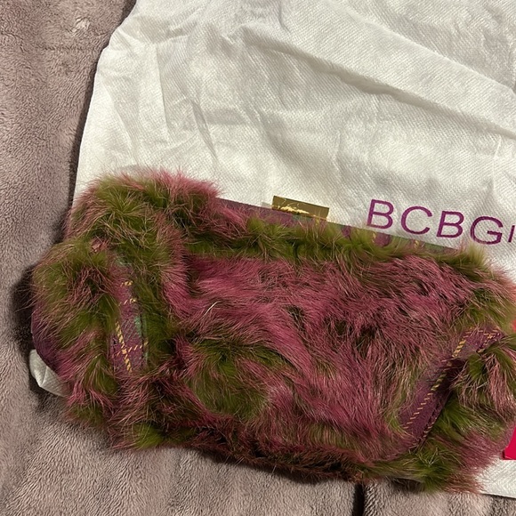Pink & Green Fur Clutch with Tartan Plaid-NWT - Picture 2 of 6